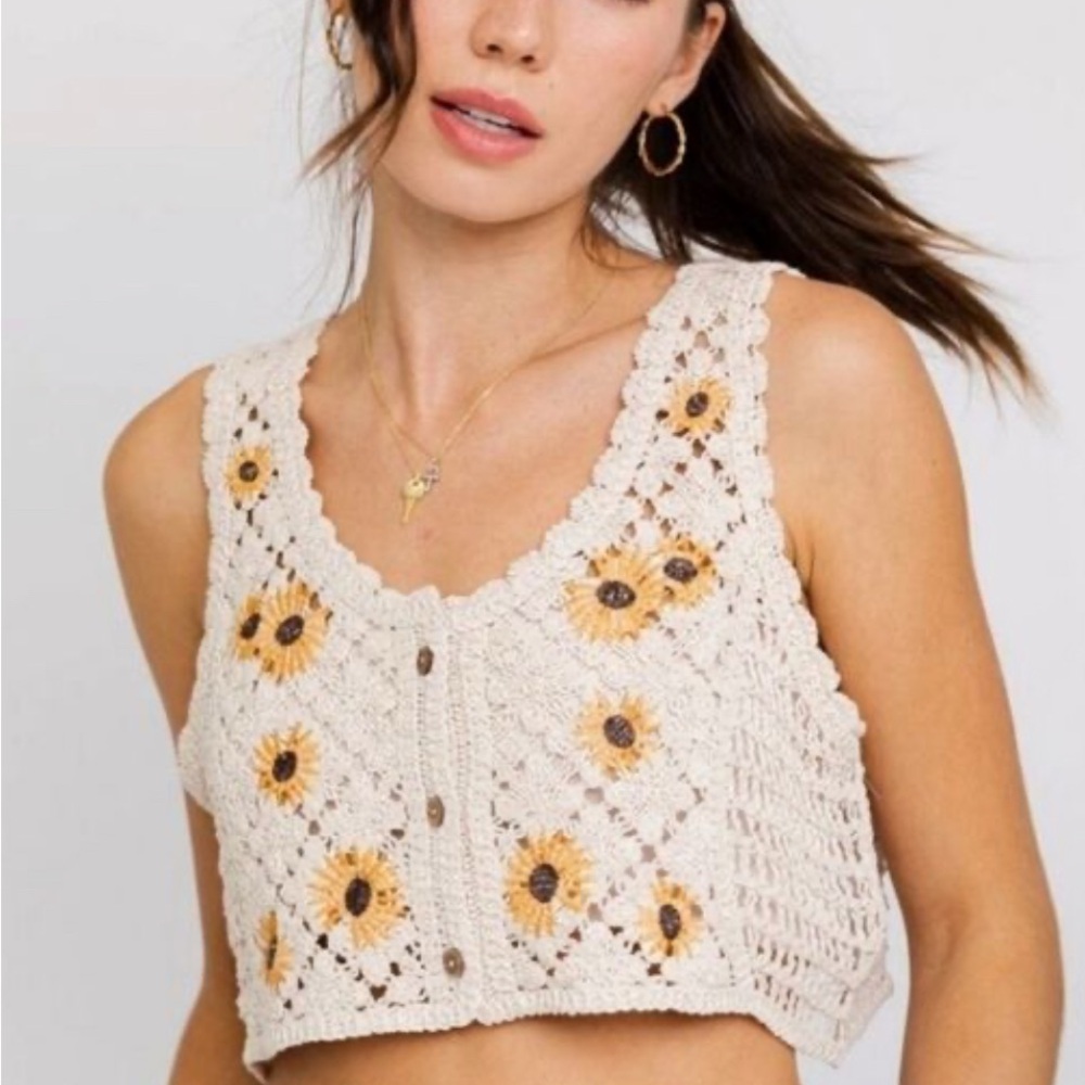 Rebellion Cream Sunflower Crochet Crop Top